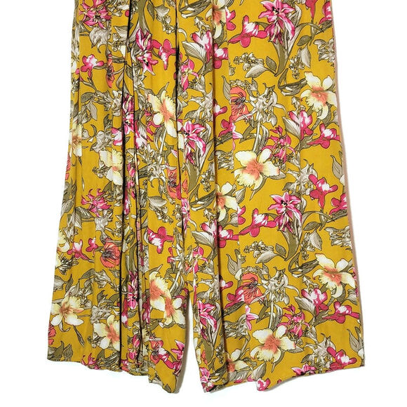 Love Culture Floral Loose Fit Pant Wide Leg Gold Yellow Pink Flowy Summer Boho S - Picture 4 of 14